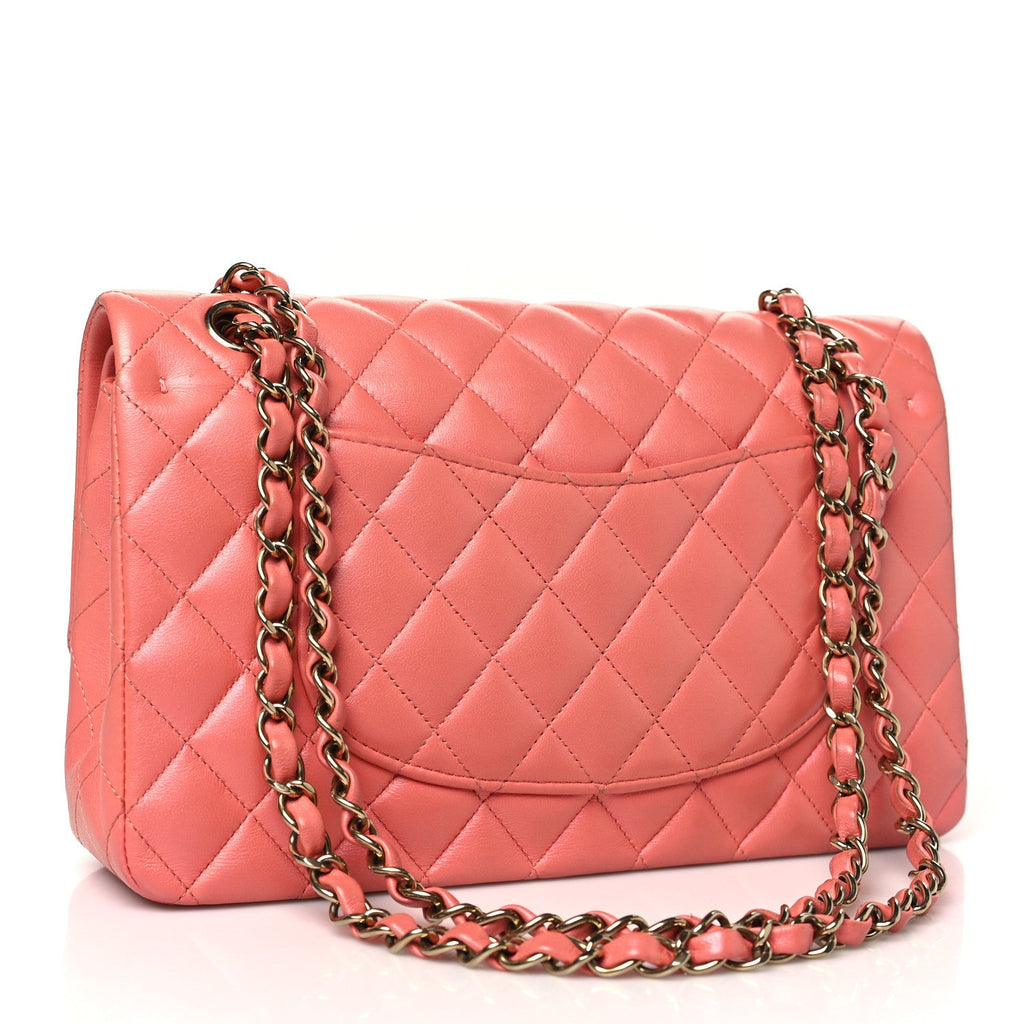 Iridescent Lambskin Quilted Medium Double Flap Pink At My store