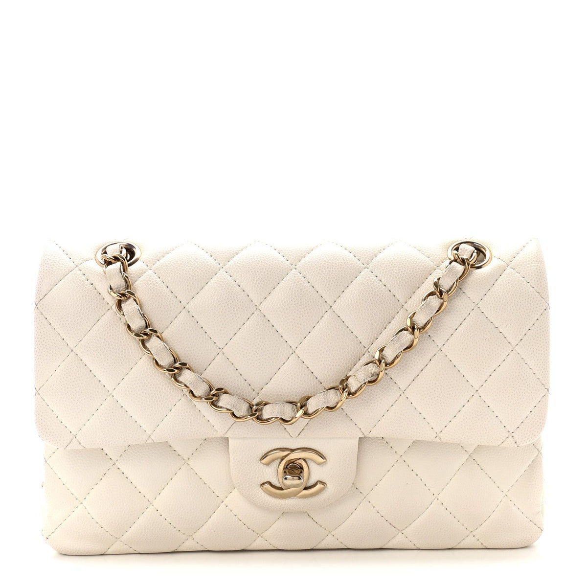 Caviar Quilted Small Double Flap White At My store