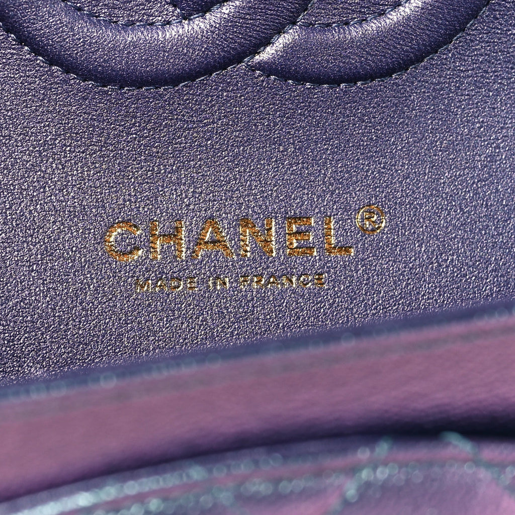 Iridescent Caviar Quilted Medium Double Flap Purple At My store