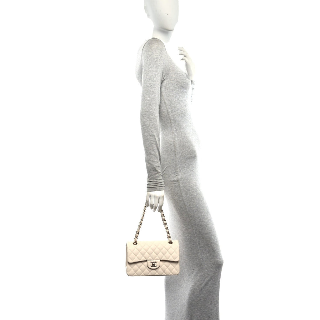Caviar Quilted Small Double Flap Light Beige At My store