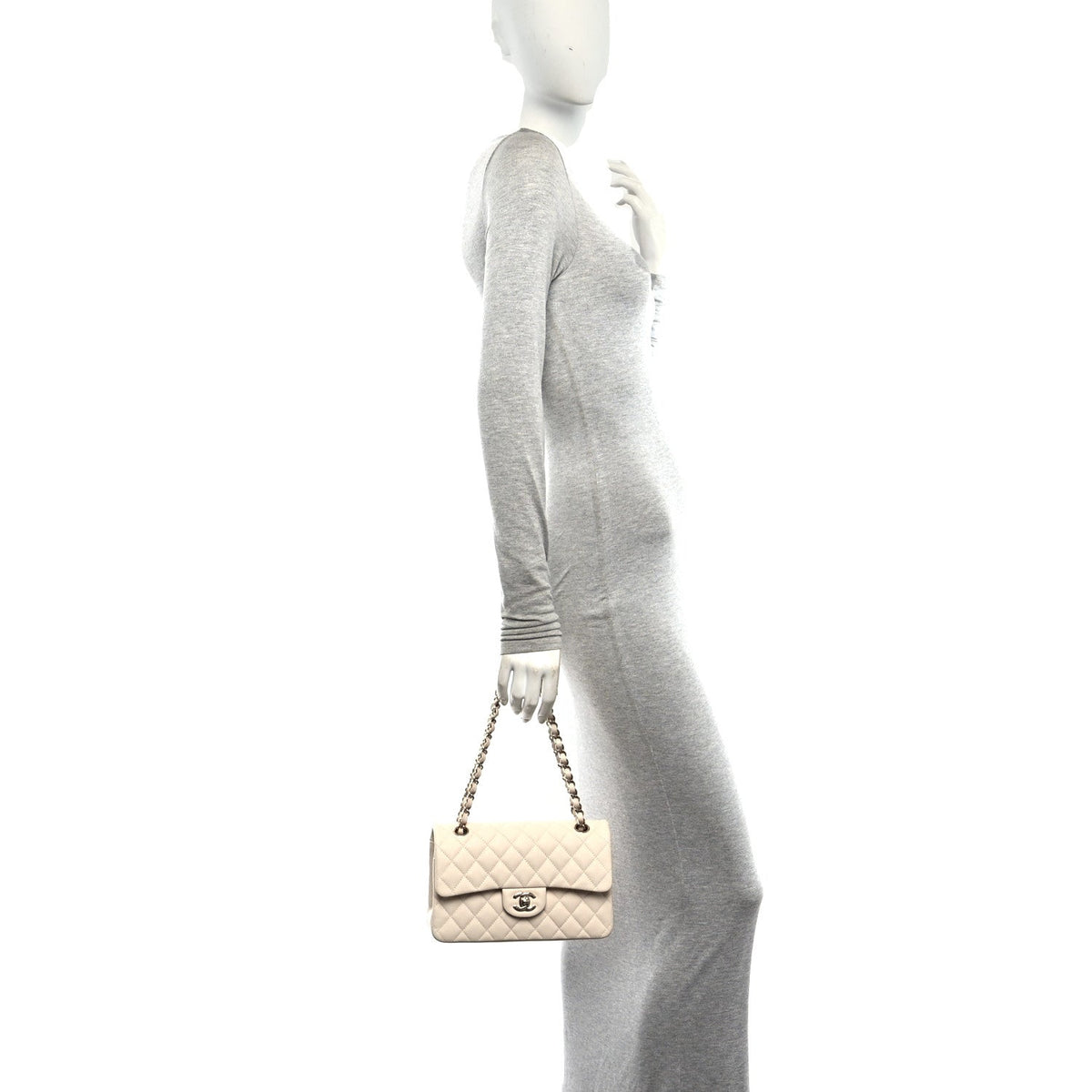 Caviar Quilted Small Double Flap Light Beige At My store