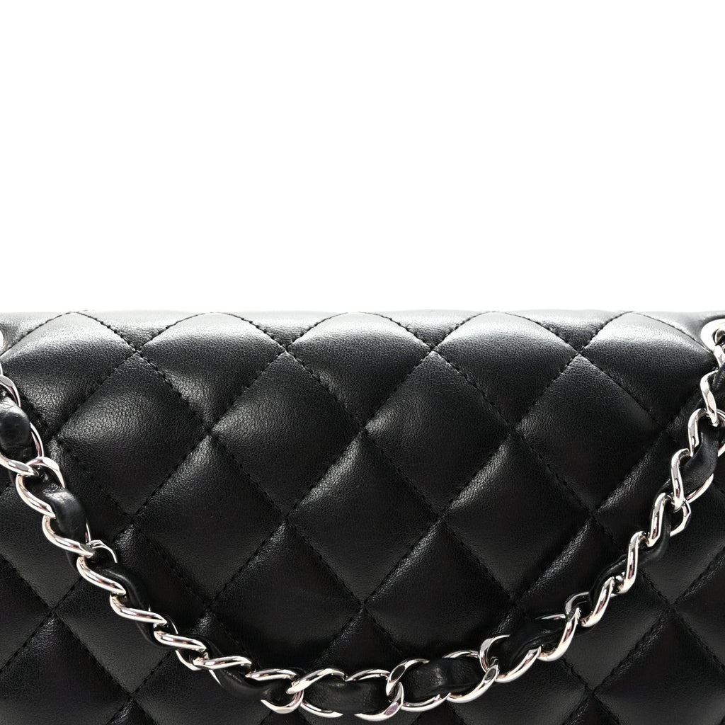 Lambskin Quilted Medium Double Flap Black At My store
