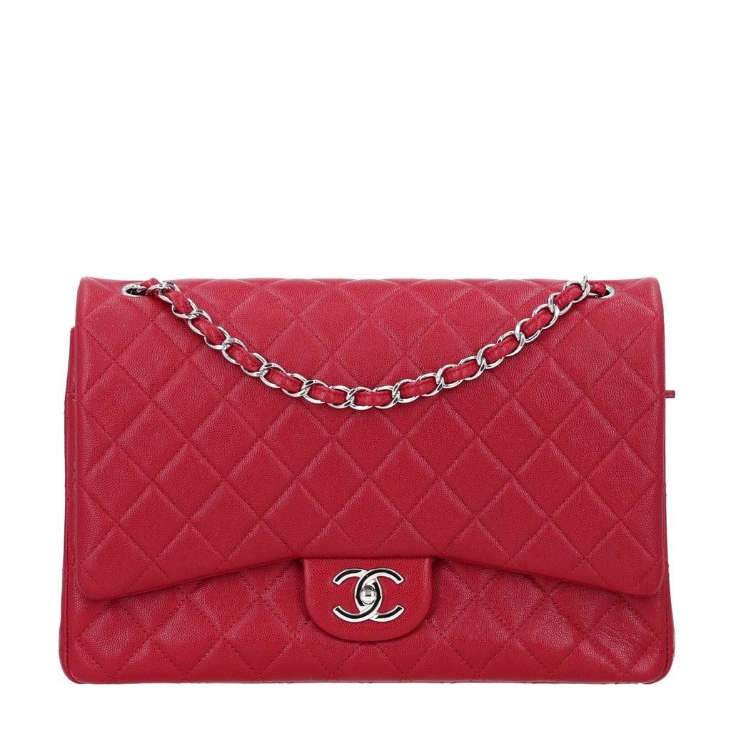 Caviar Quilted Maxi Double Flap Dark Red At My store