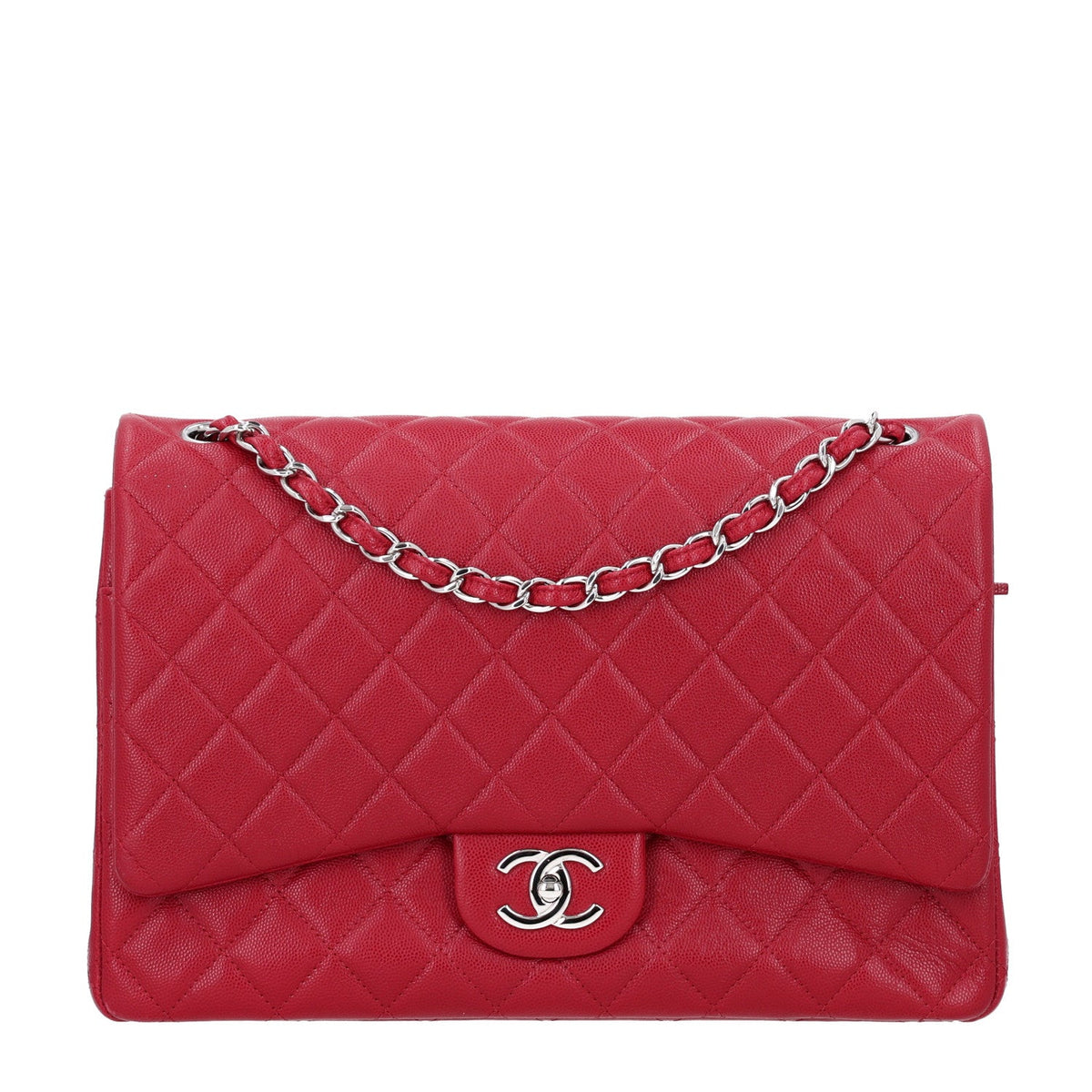 Caviar Quilted Maxi Double Flap Dark Red At My store