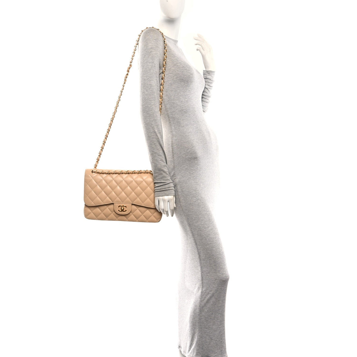 Caviar Quilted Jumbo Double Flap Beige At My store
