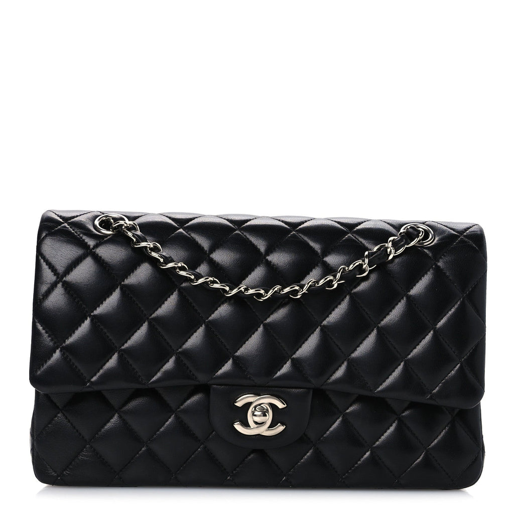 Lambskin Quilted Medium Double Flap Black Black At My store