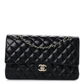 Lambskin Quilted Medium Double Flap Black Black At My store