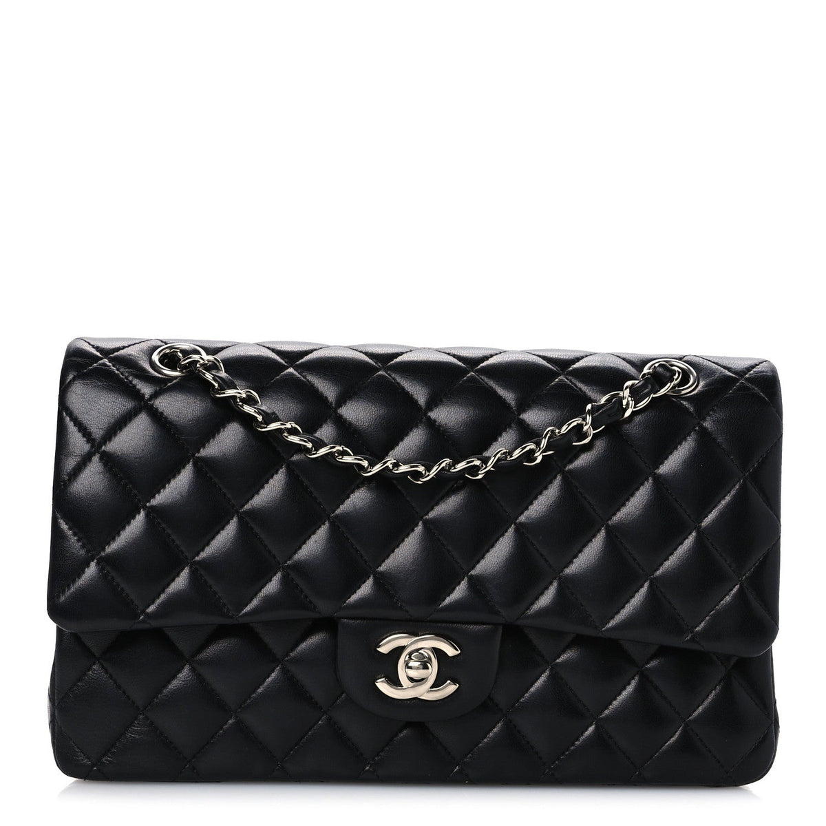Lambskin Quilted Medium Double Flap Black Black At My store