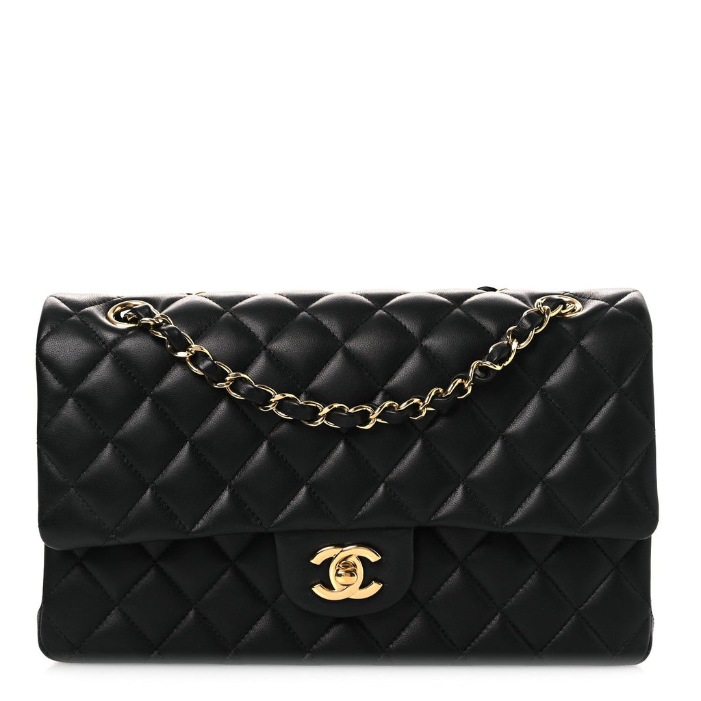 Lambskin Quilted Medium Double Flap Black At My store