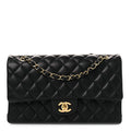 Lambskin Quilted Medium Double Flap Black At My store