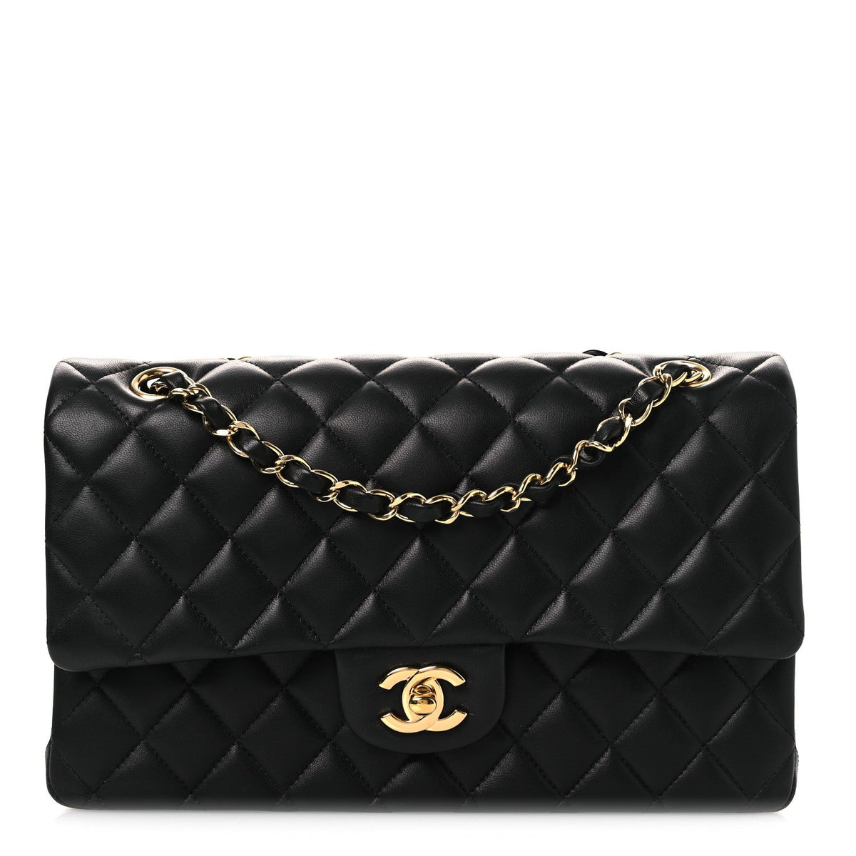 Lambskin Quilted Medium Double Flap Black At My store
