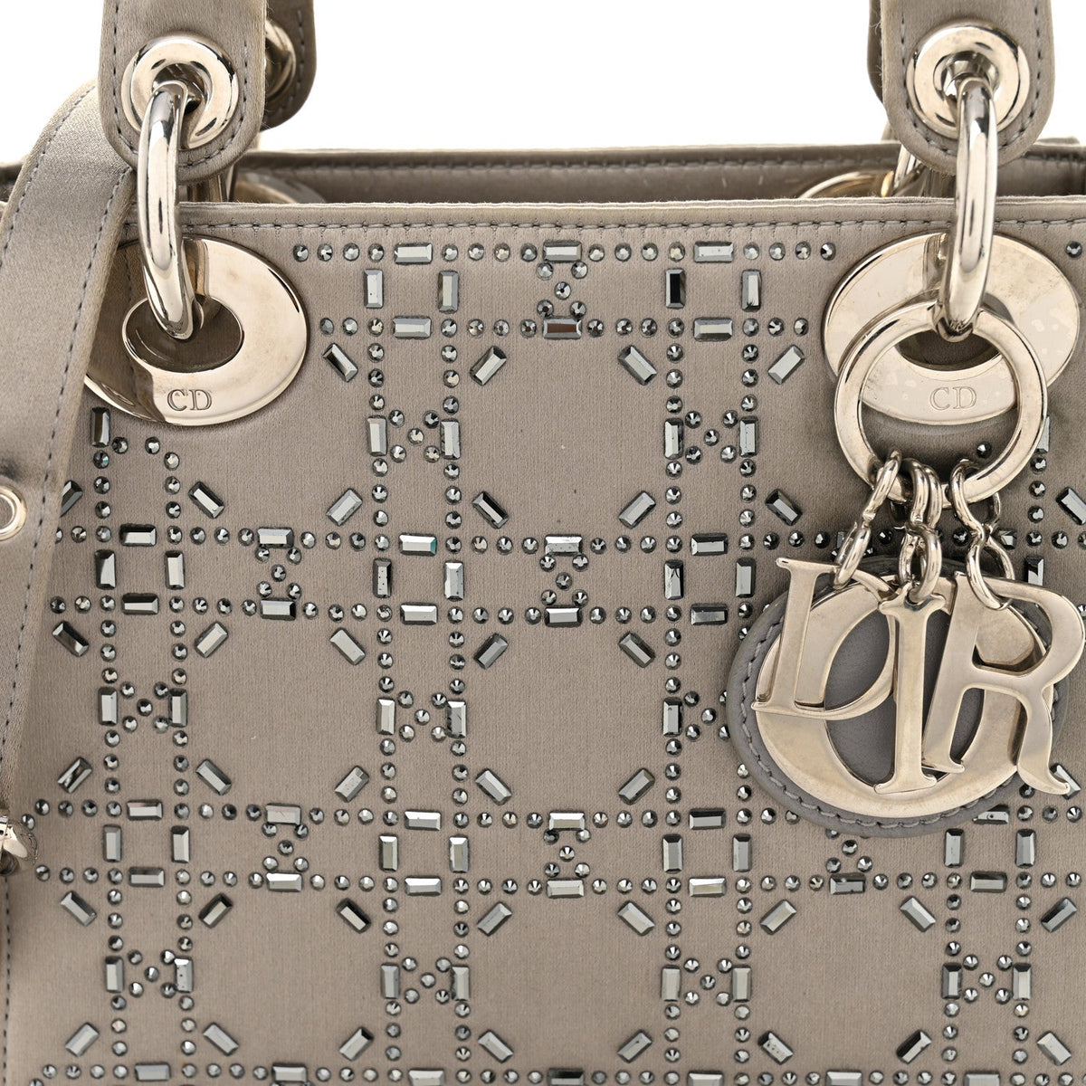Satin Crystal Cannage Mini Lady Dior Gray AT My store