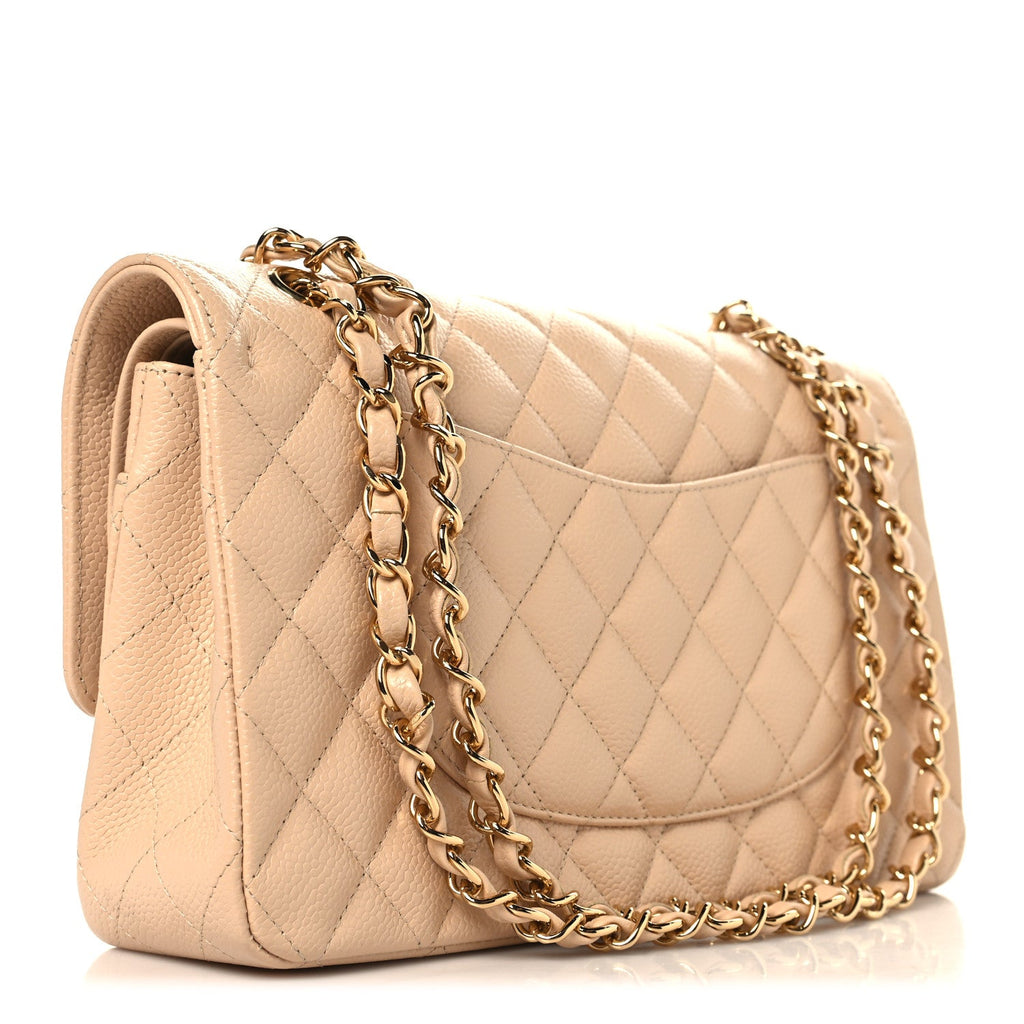 Caviar Quilted Medium Double Flap Beige At My store