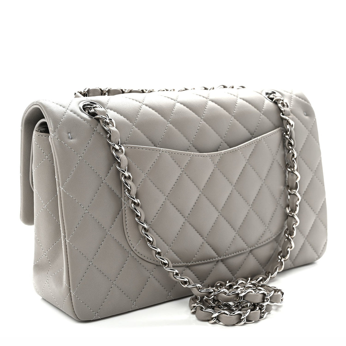 Lambskin Quilted Medium Double Flap Grey At My store