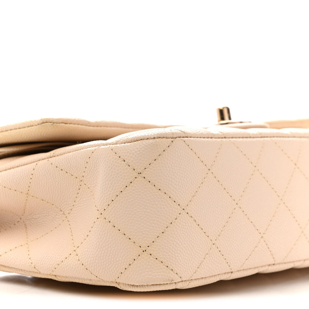 Caviar Quilted Medium Double Flap Light Beige At My store