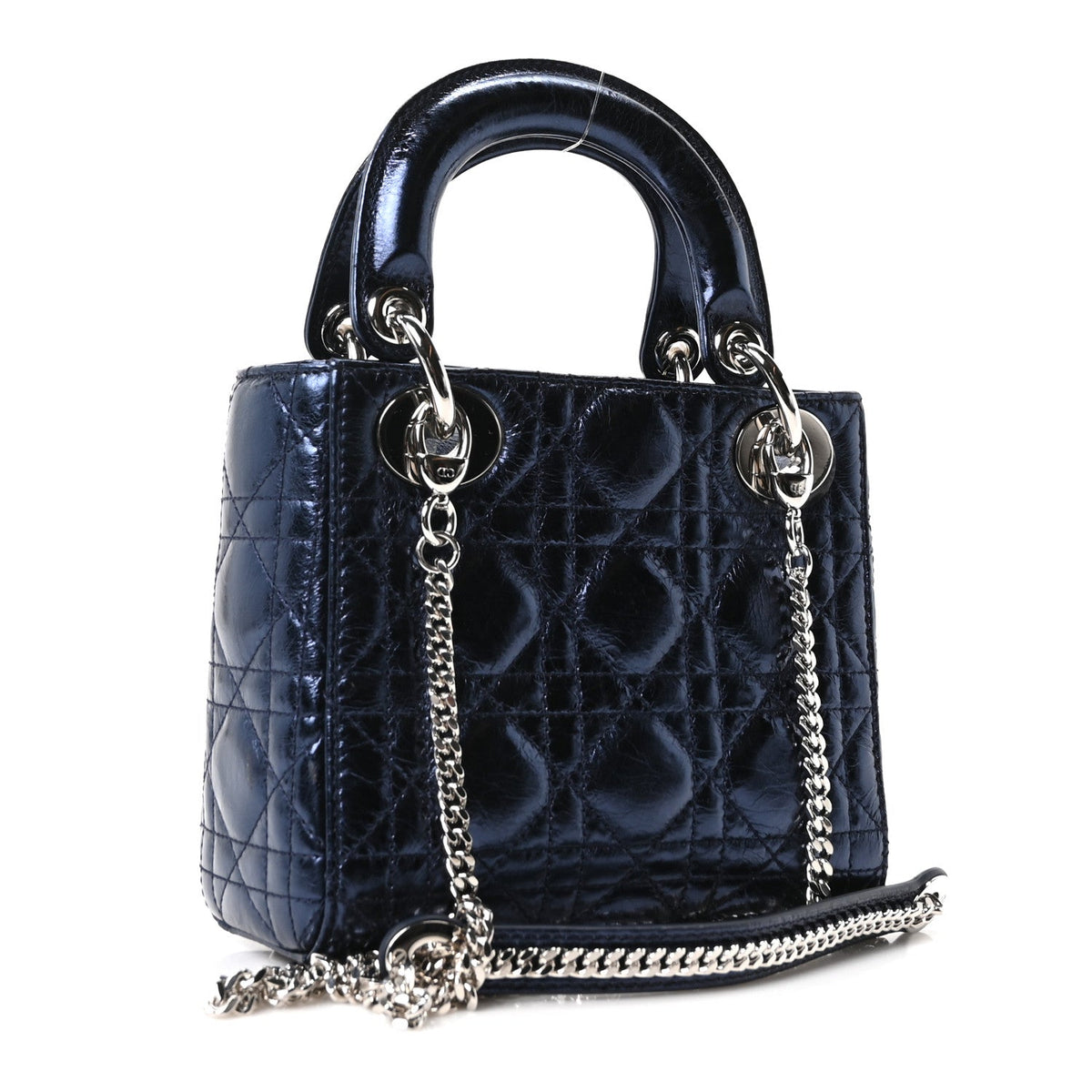 Metallic Crinkled Lambskin Cannage Mini Lady Dior Blue AT My store