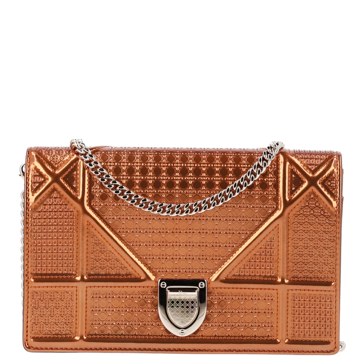 Metallic Patent Micro-Cannage Diorama Wallet on Chain Pouch Orange AT My store