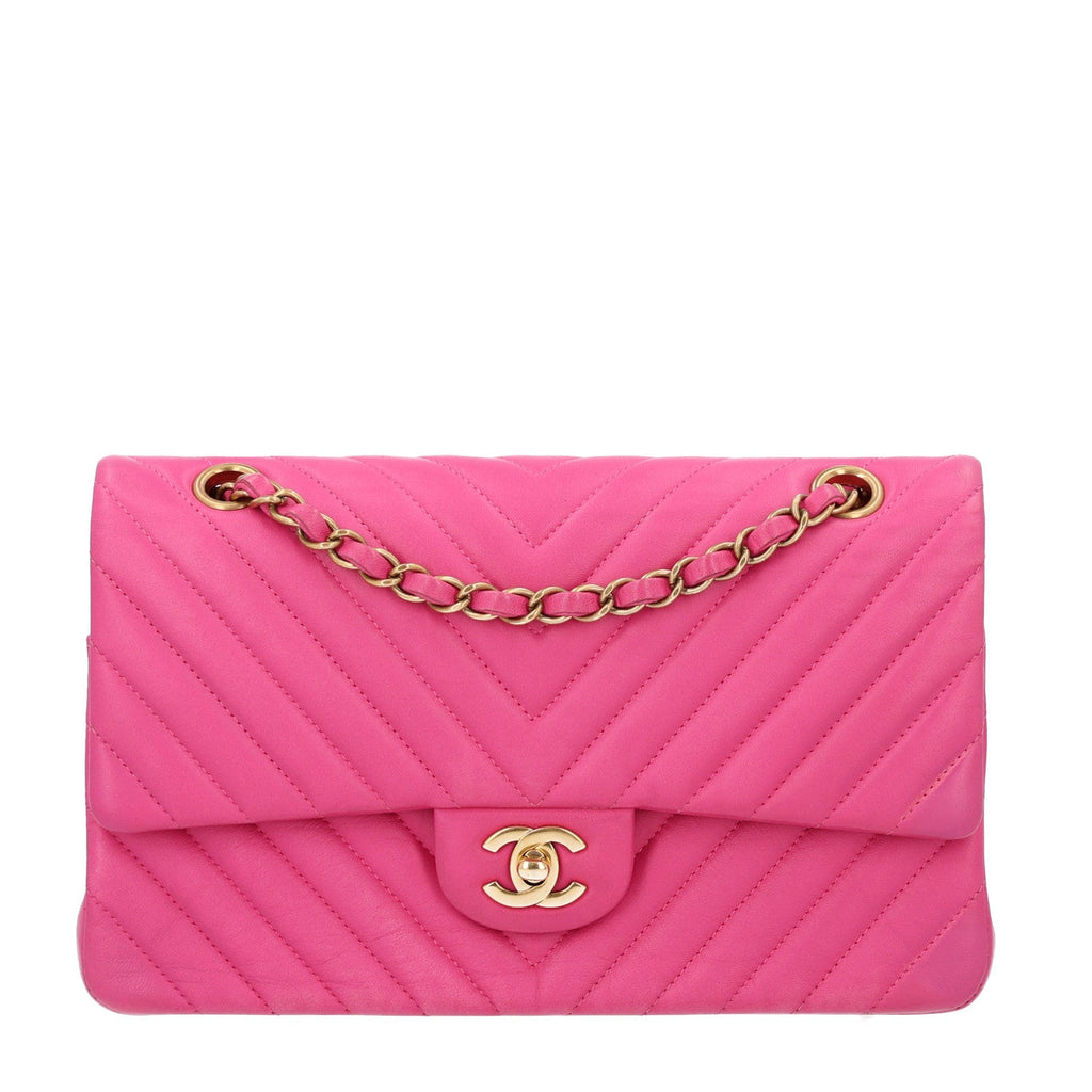 Lambskin Chevron Quilted Medium Double Flap Dark Pink At My store