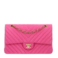 Lambskin Chevron Quilted Medium Double Flap Dark Pink At My store