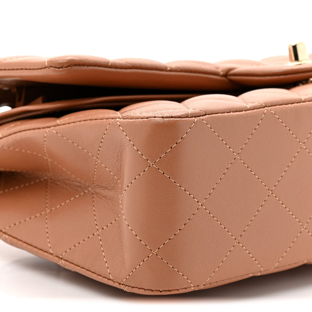 Lambskin Quilted Medium Double Flap Brown At My store
