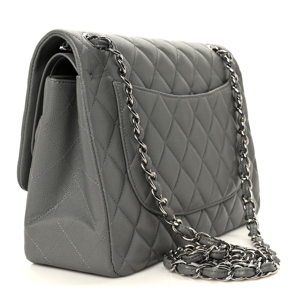 Caviar Quilted Jumbo Double Flap Grey At My store
