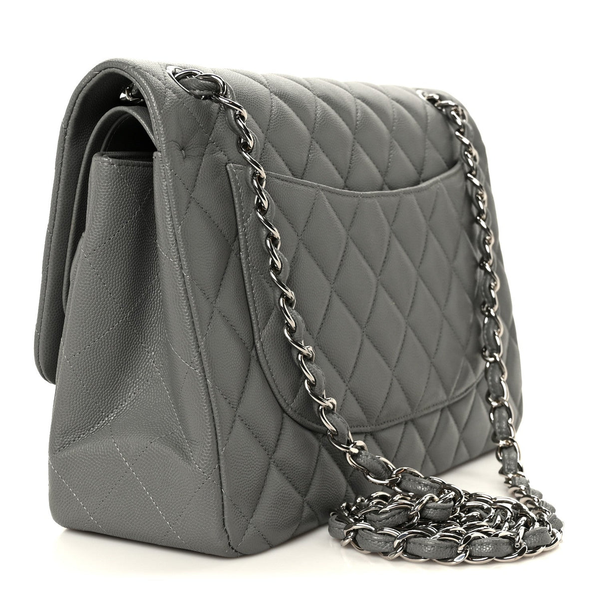 Caviar Quilted Jumbo Double Flap Grey At My store
