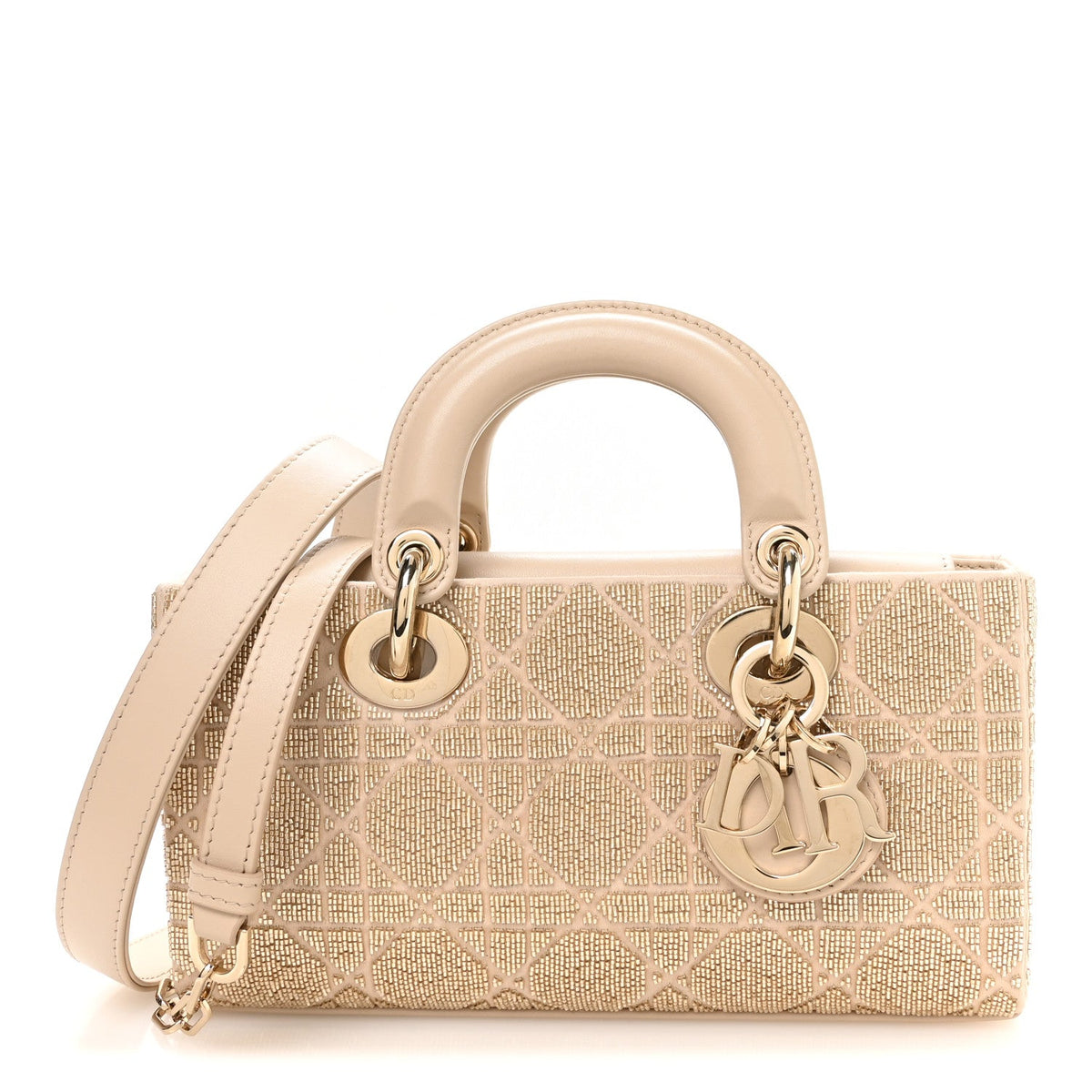 Lambskin Cannage Beaded Embroidered Micro Lady D-Joy Beige AT My store