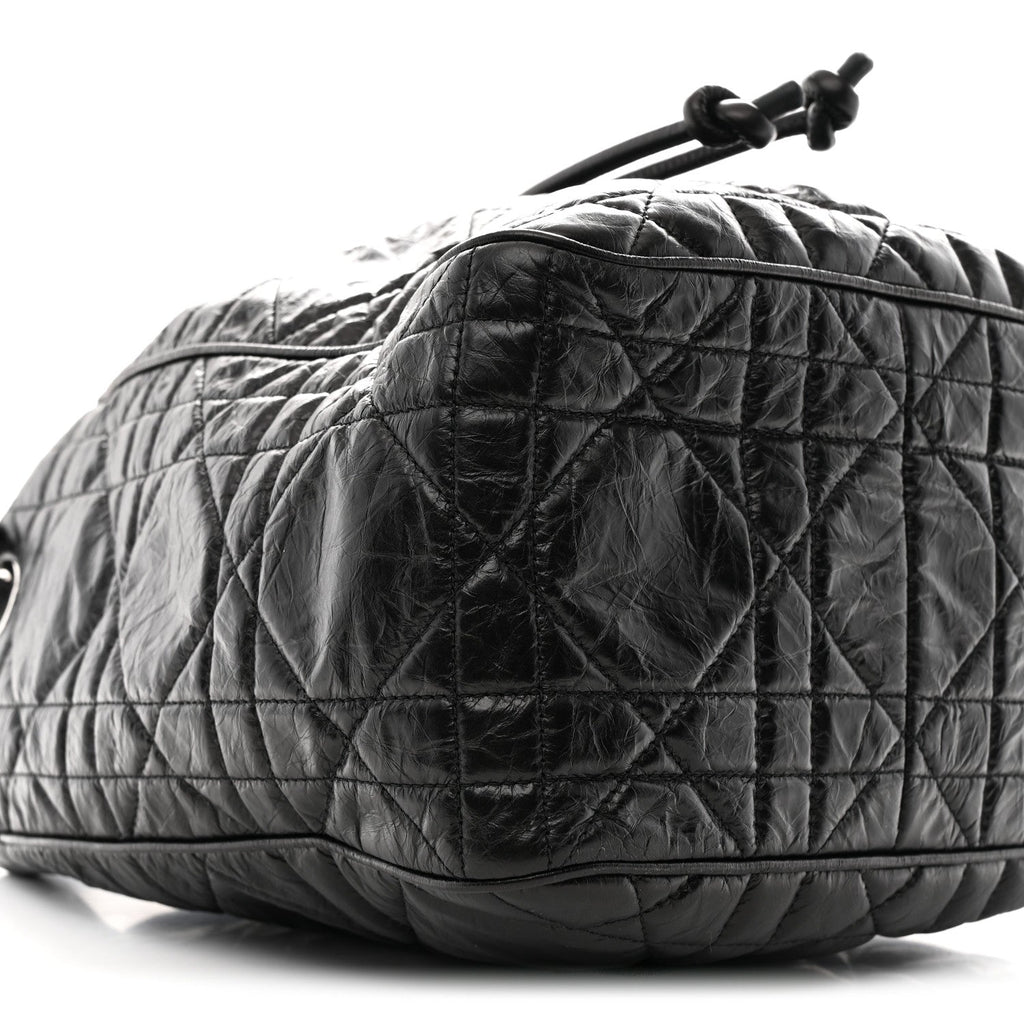 Crinkled Calfskin Macrocannage Medium D-Motion Bag Black AT My store