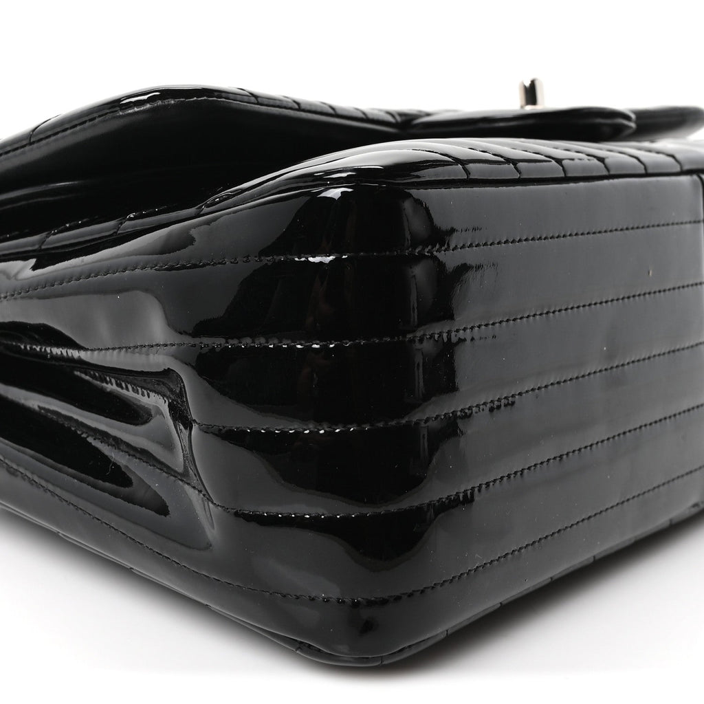 Patent Chevron Quilted Jumbo Double Flap Black At My store