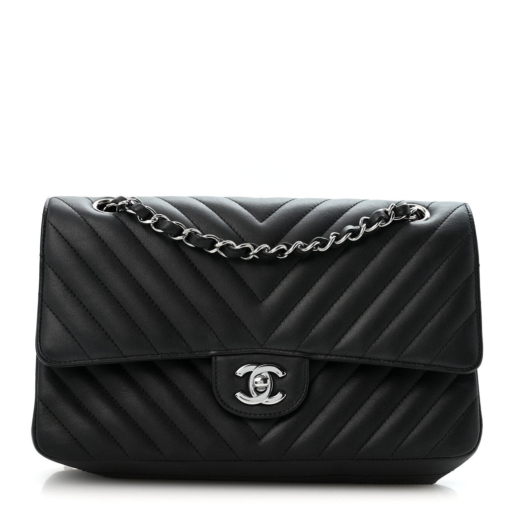 Lambskin Chevron Quilted Medium Double Flap Black At My store