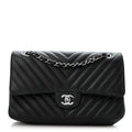 Lambskin Chevron Quilted Medium Double Flap Black At My store