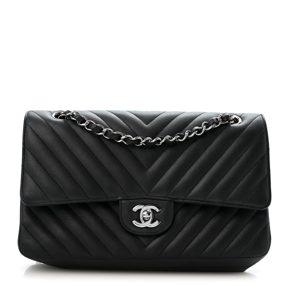 Lambskin Chevron Quilted Medium Double Flap Black At My store