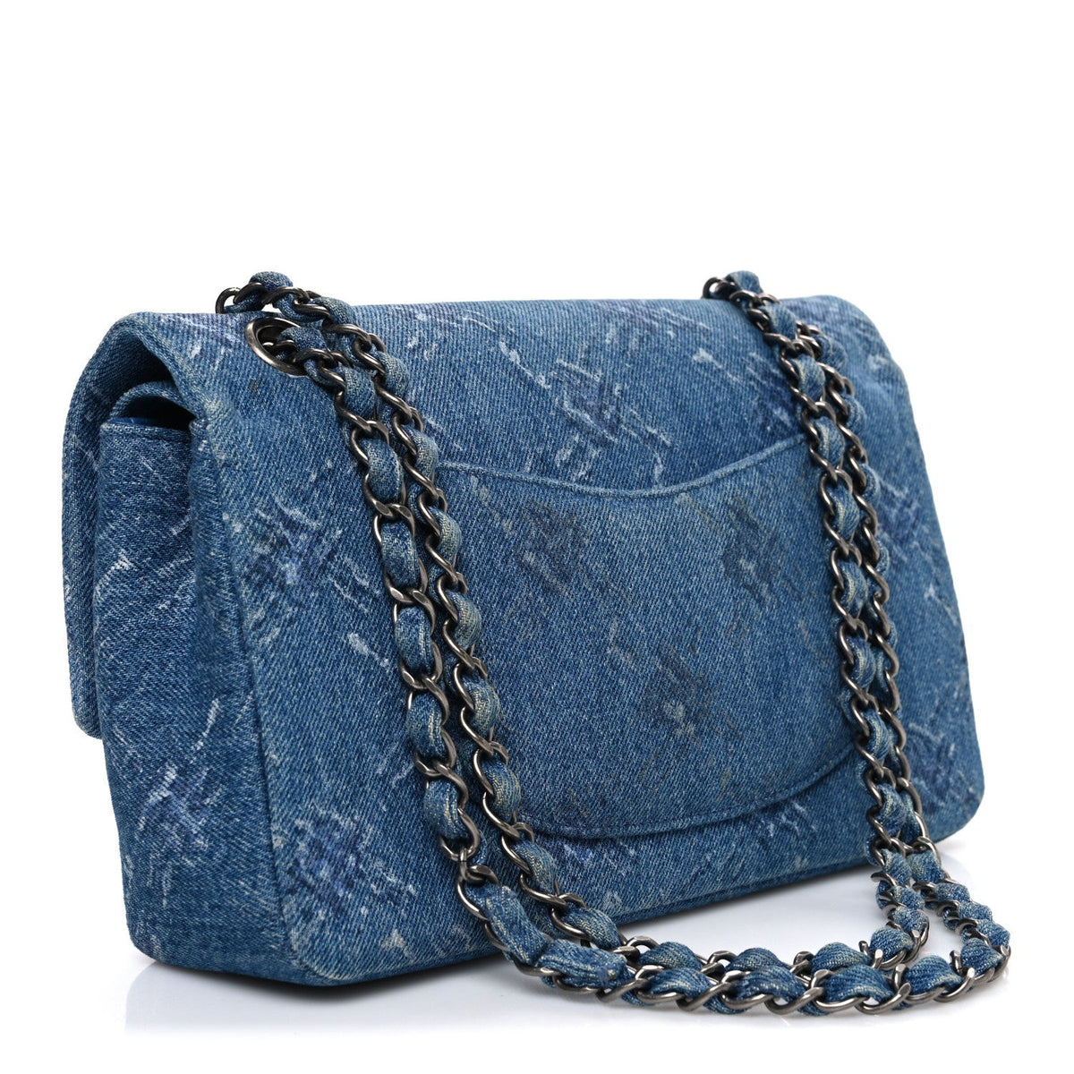 Denim Bleached Chain Medium Double Flap Blue At My store