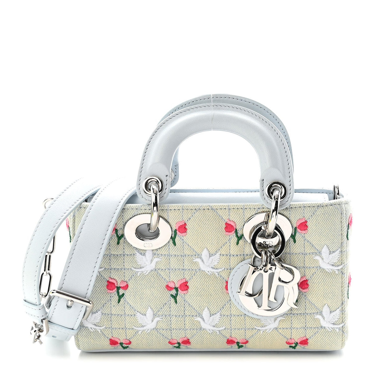 Denim Cannage Embroidered Doves & Roses Dioramour Mini Lady D-Joy Blue Multicolor AT My store