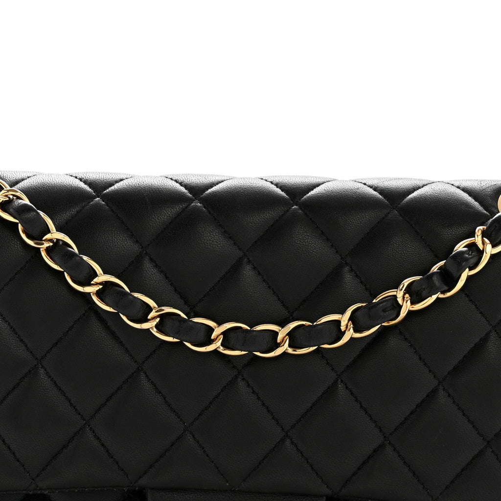 Lambskin Quilted Medium Double Flap Black At My store