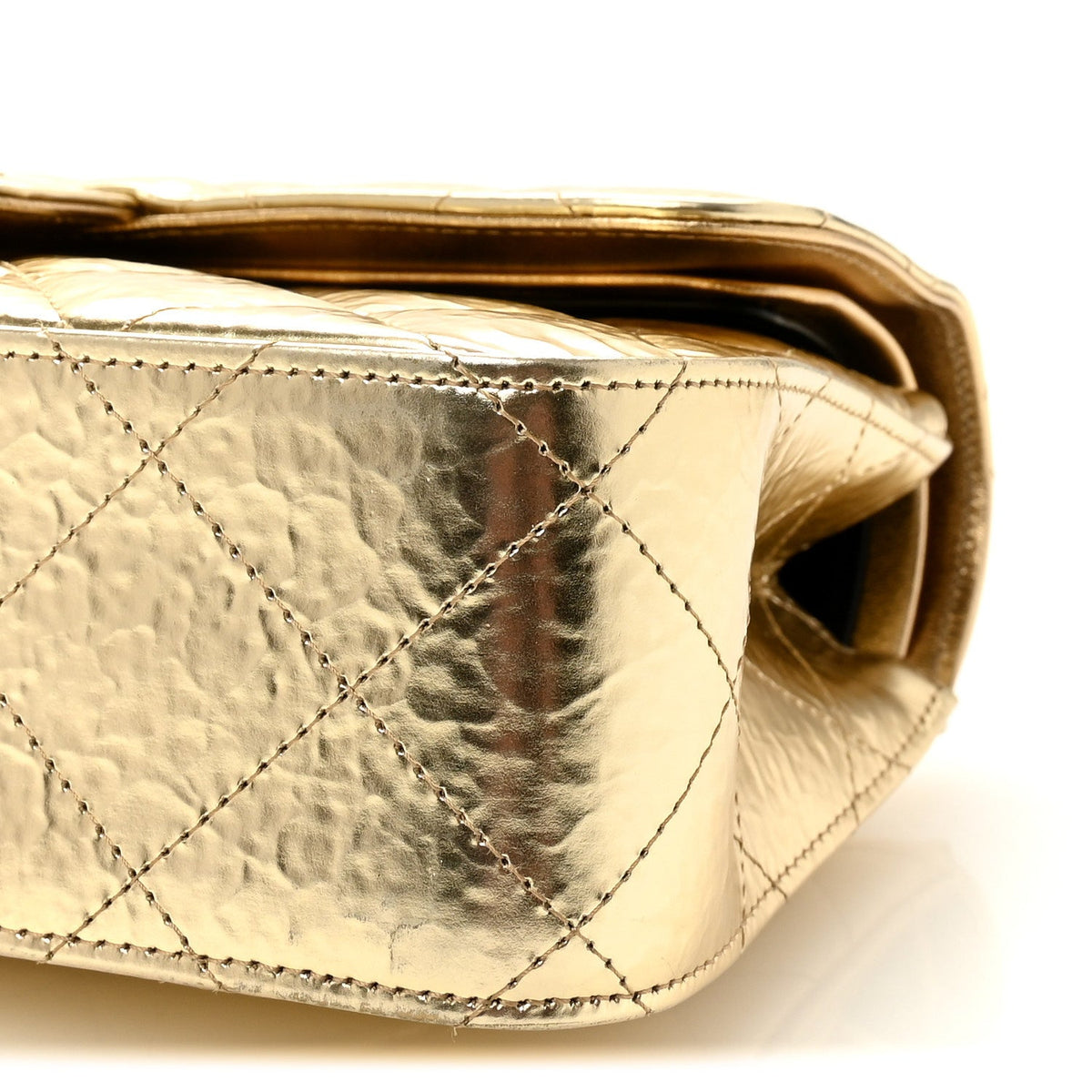 Hammered Metallic Calfskin Quilted Small Double Flap Gold At My store