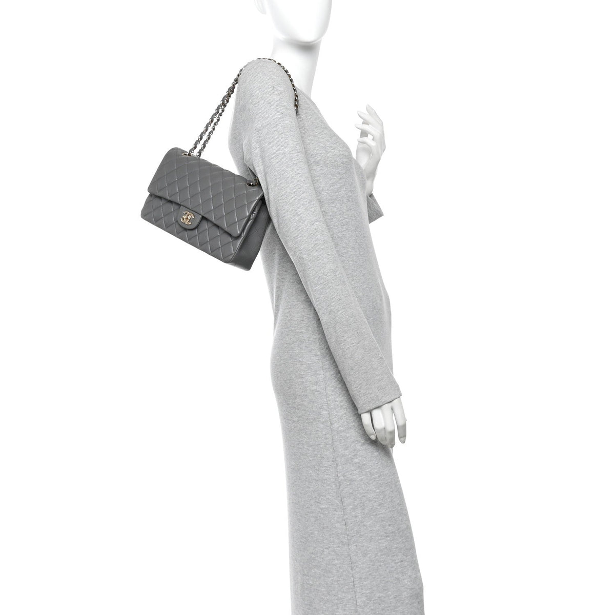 Lambskin Quilted Medium Double Flap Grey At My store