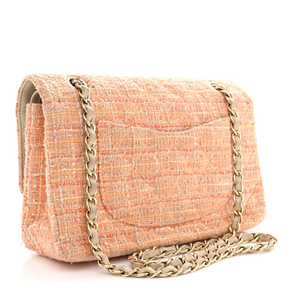 Tweed Quilted Medium Double Flap Orange Beige Multicolor At My store