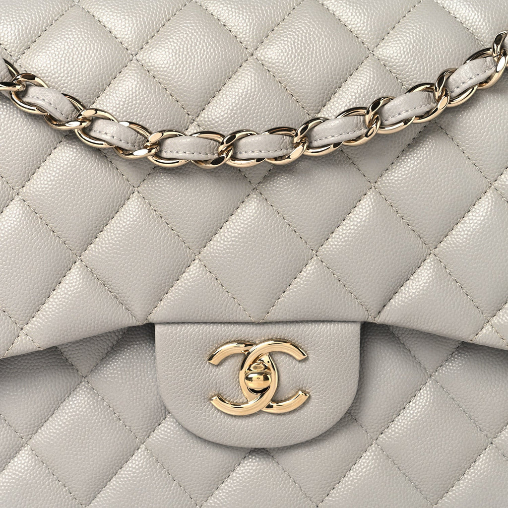 Caviar Quilted Jumbo Double Flap Grey At My store