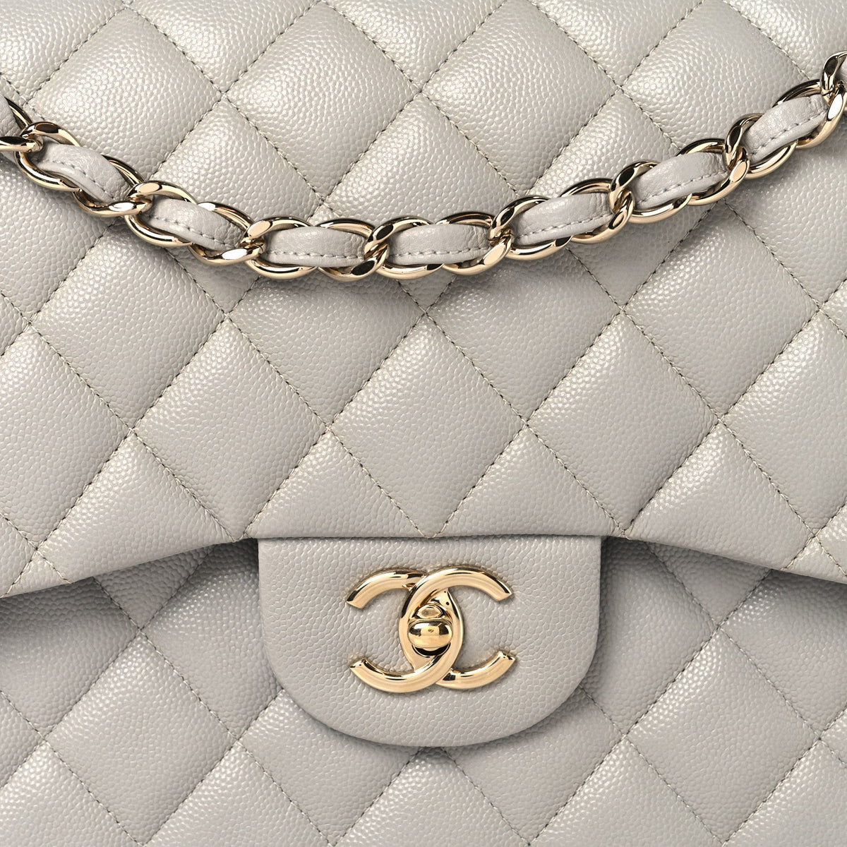 Caviar Quilted Jumbo Double Flap Grey At My store