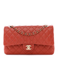 Lambskin Quilted Medium Double Flap Brown At My store