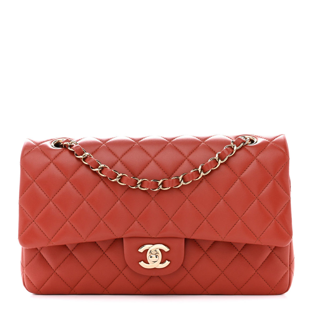 Lambskin Quilted Medium Double Flap Brown At My store