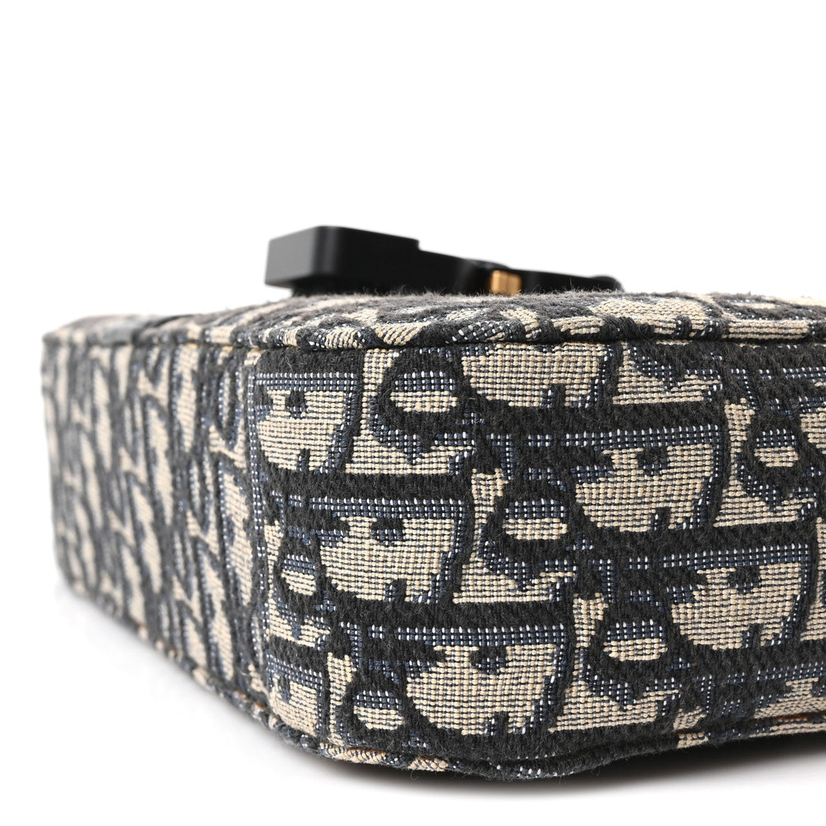 Oblique Jacquard Grained Calfskin Small Saddle Messenger Bag Beige Black AT My store