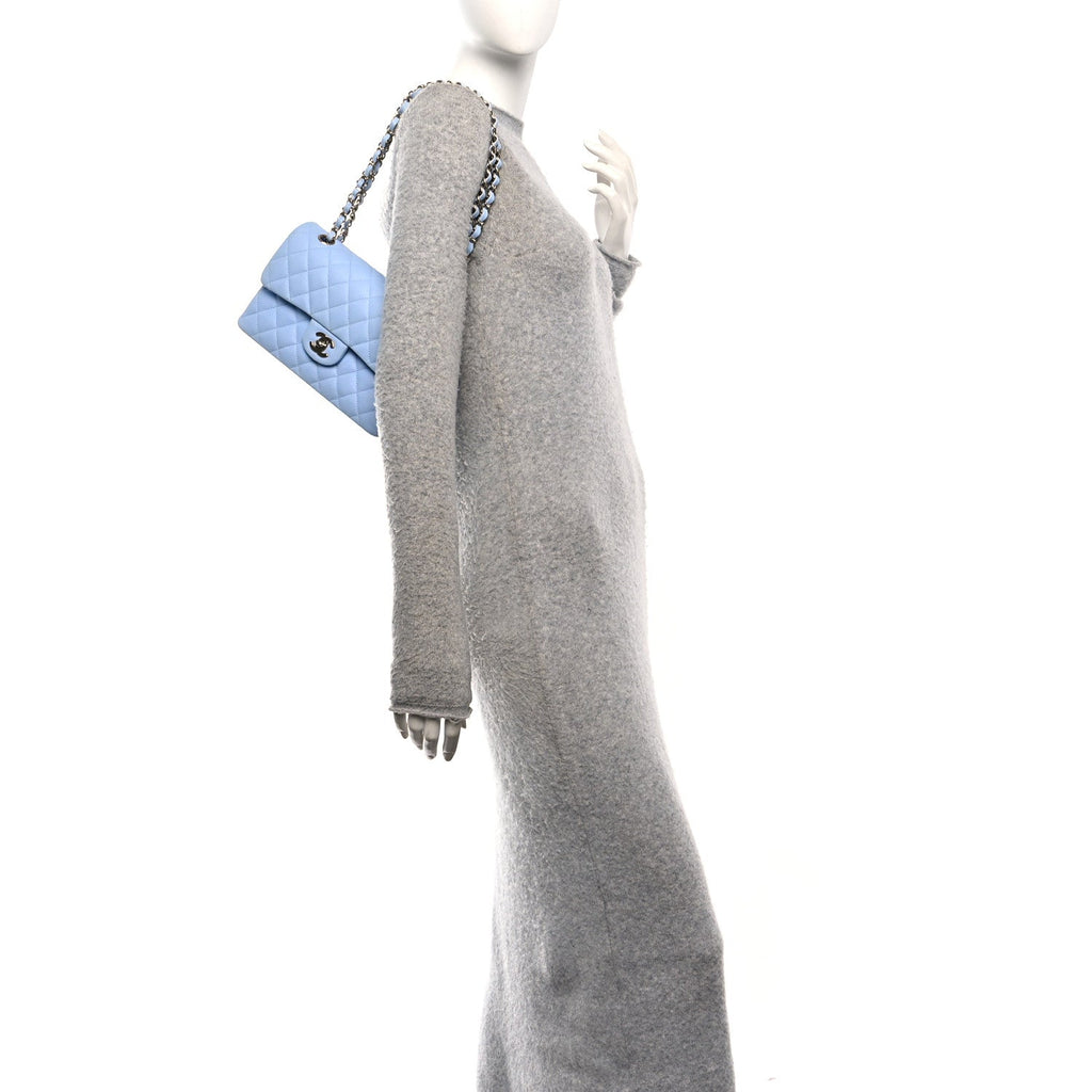 Caviar Quilted Small Double Flap Light Blue At My store