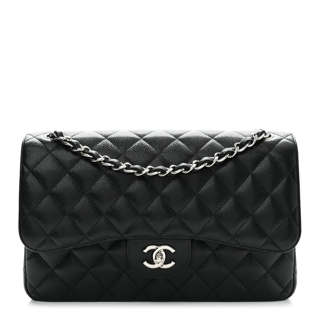 Caviar Quilted Jumbo Double Flap Black At My store