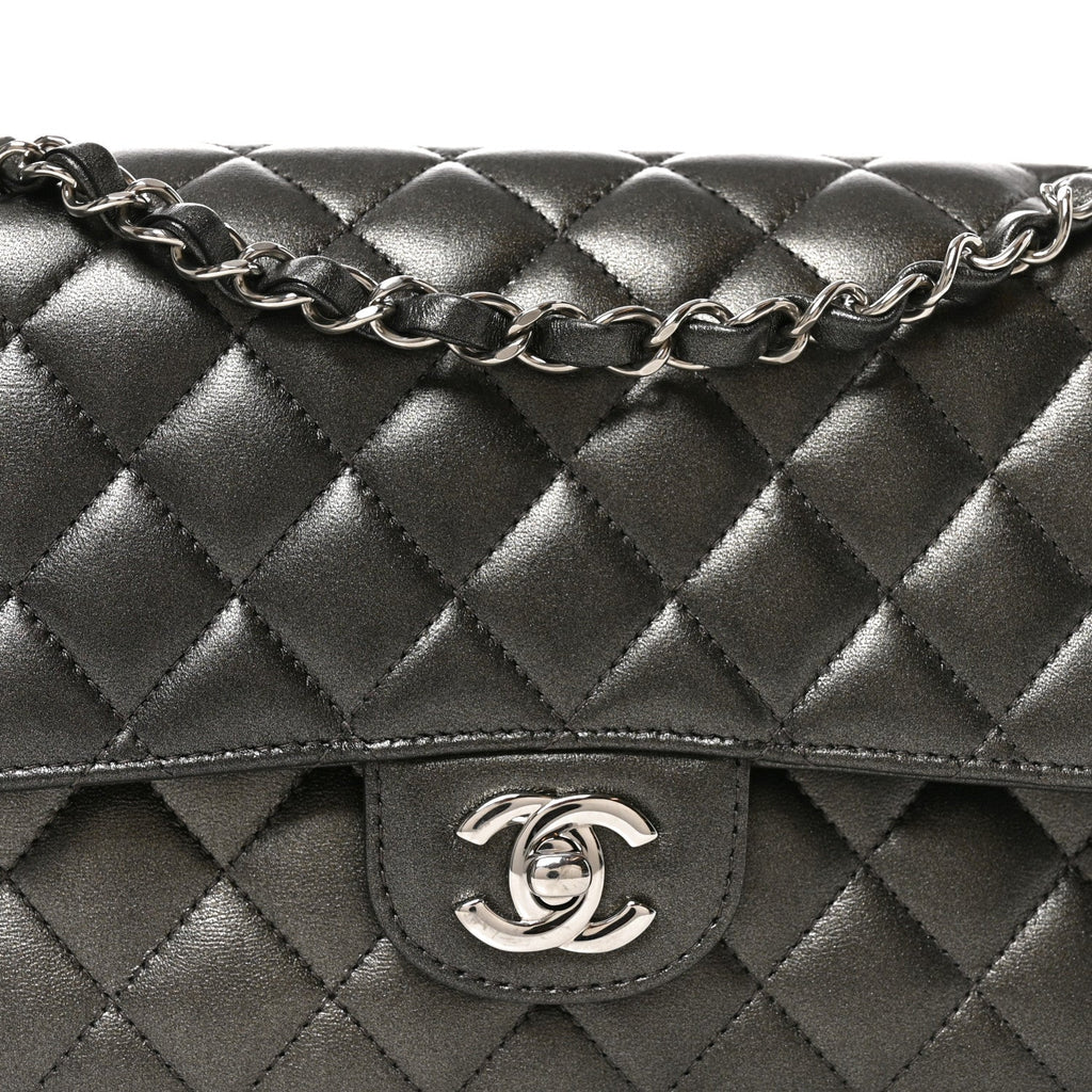 Metallic Lambskin Quilted Medium Double Flap Anthracite At My store