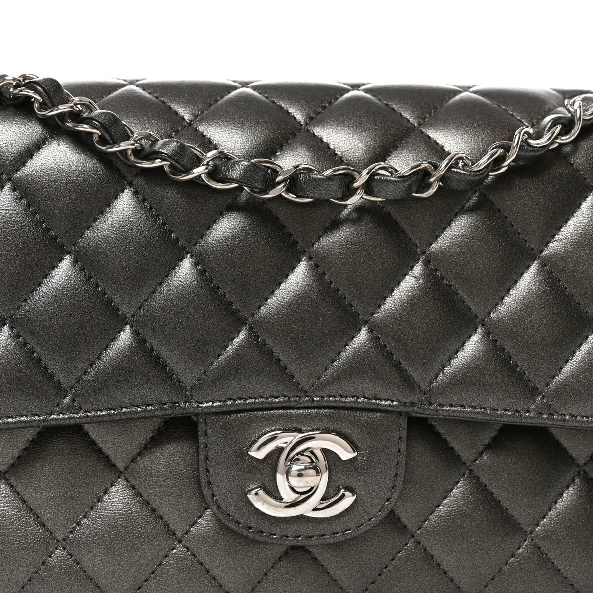 Metallic Lambskin Quilted Medium Double Flap Anthracite At My store