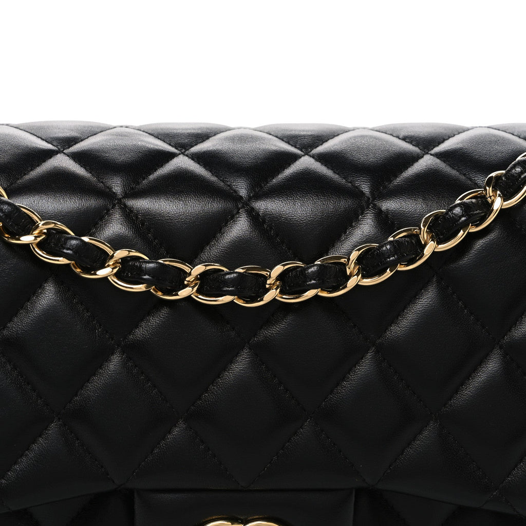 Lambskin Quilted Jumbo Double Flap Black At My store