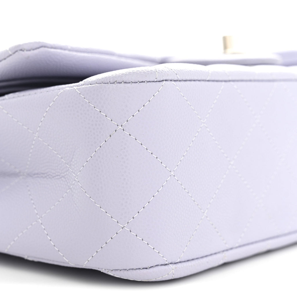 Caviar Quilted Medium Double Flap Light Purple At My store