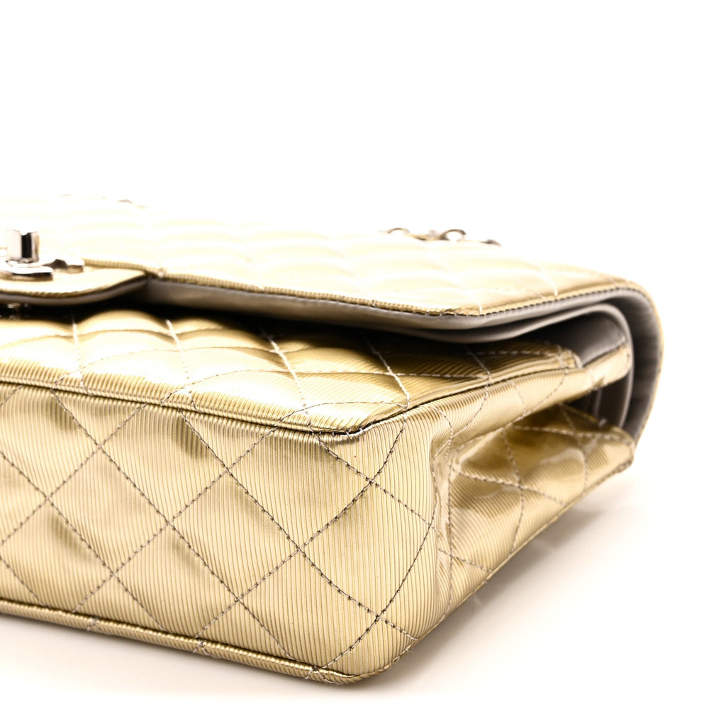 Striated Patent Quilted Medium Double Flap Gold At My store